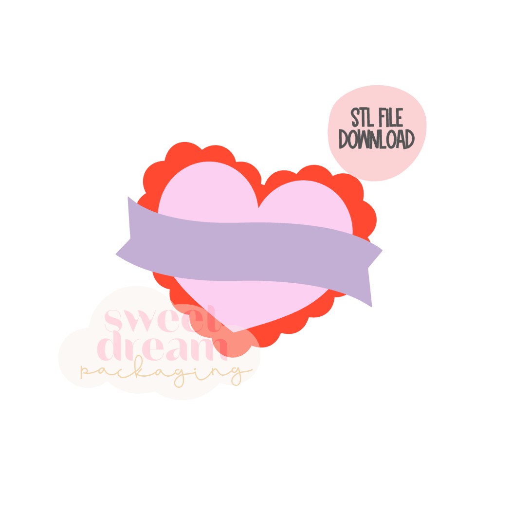 STL FILE DOWNLOAD - regular size scallop heart with banner