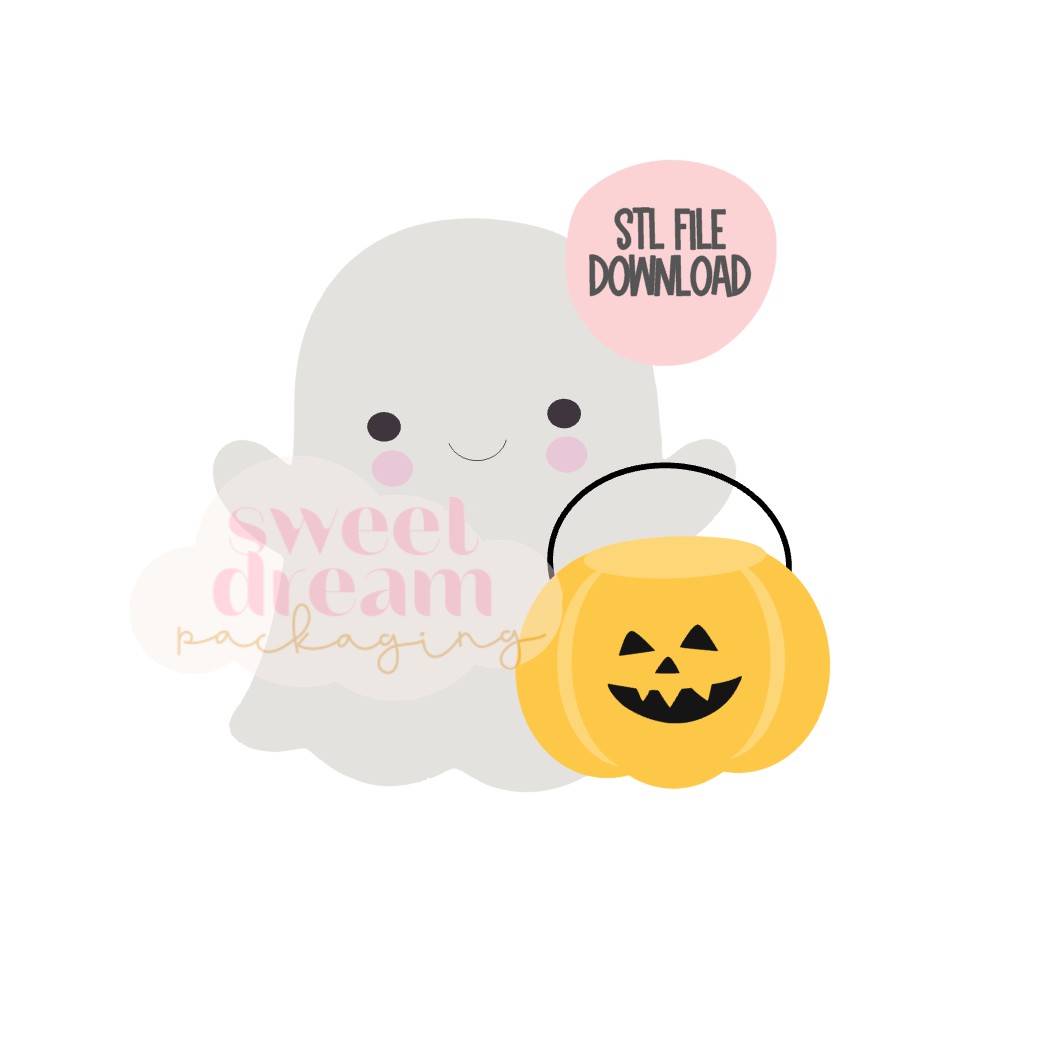 STL FILE DOWNLOAD - ghost with treat bucket regular size cookie cutter