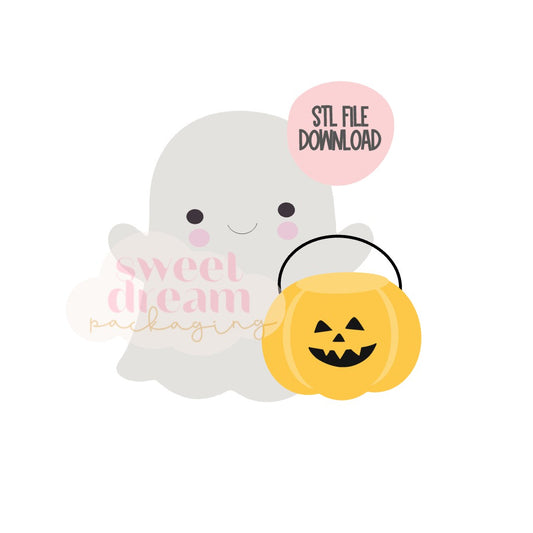 STL FILE DOWNLOAD - ghost with treat bucket regular size cookie cutter