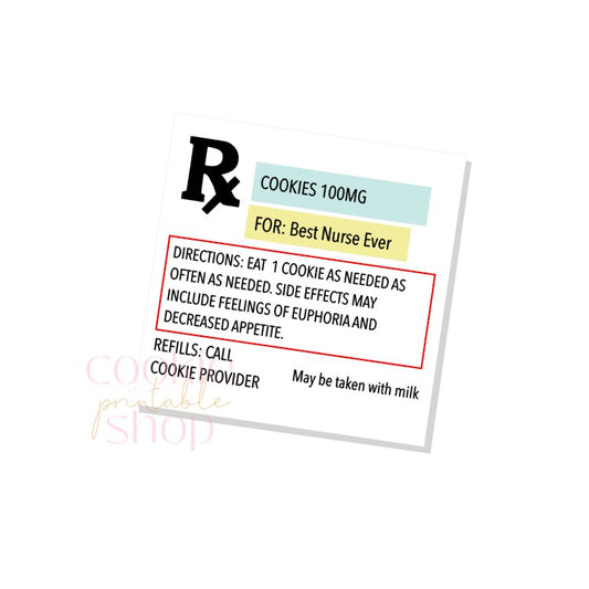 best nurse ever cookie RX tag - digital download