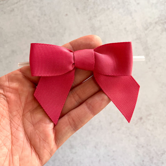 pre-tied 4" grosgrain bows with clear twist ties - dark rose - set of 25