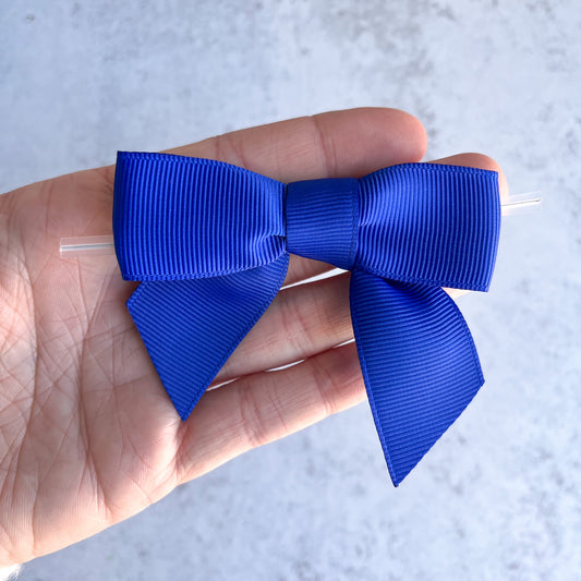 cobalt blue pre-tied 4" grosgrain bows with clear twist ties - set of 25
