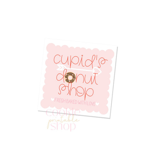 cupids donut shop printable tag - digital download