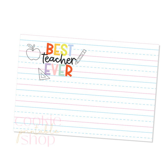 best teacher ever 5" x 3.5" gift card cookie card - digital download