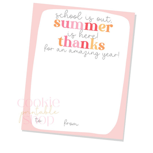 summer gift card holder / cookie card - digital download