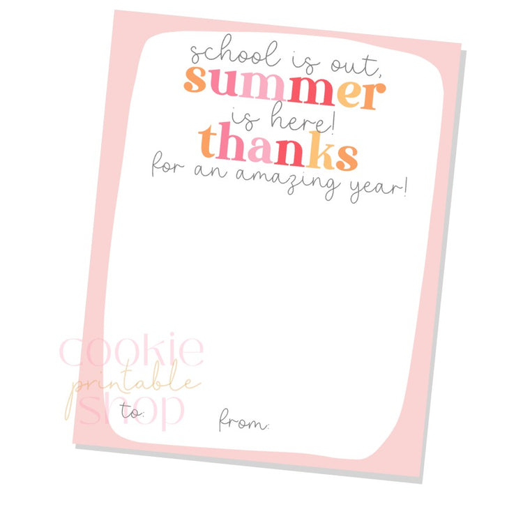 summer gift card holder / cookie card - digital download