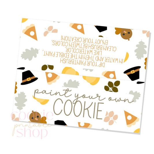 thanksgiving paint your own cookie instructions bag topper - digital download
